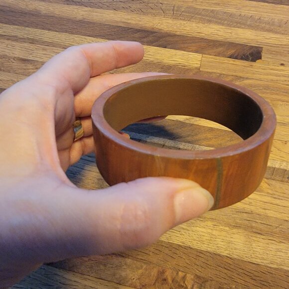 1.25" Wide Wooden Bangle Bracelet, Vintage Boho - Picture 4 of 13